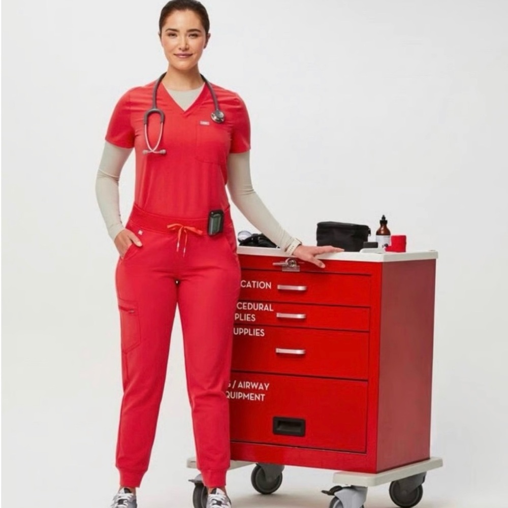 FIGS Yola Skinny Pants Size XL NEON RED❤️ - Picture 5 of 9